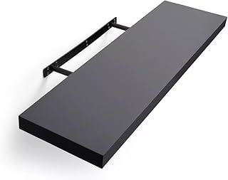 80cm High Gloss Floating Shelves, Grey Wall Shelf with Invisible bracket, Display Shelves for Books, Photos, Ideal Home Decor Accessories for Bedroom, Living Room, Office, Kitchen.