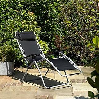 Garden Mile 2x Sun Lounger Zero Gravity Chair with Canopy and Drinks Holder, Adjustable Headrest Pillow | Deck Folding Recliner Zero Gravity Outdoor Chair - Black Premium