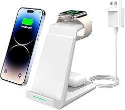Wireless Charger 3 in 1 - ADADPU 15W Fast Charging Station for Apple iWatch Series 9/8/7/6/SE/5/4/3/2 Charger Stand for Multiple Devices iPhone 16/15/14/13/12/11 Pro Max/XS/XR/X/8 Airpods Pro-White