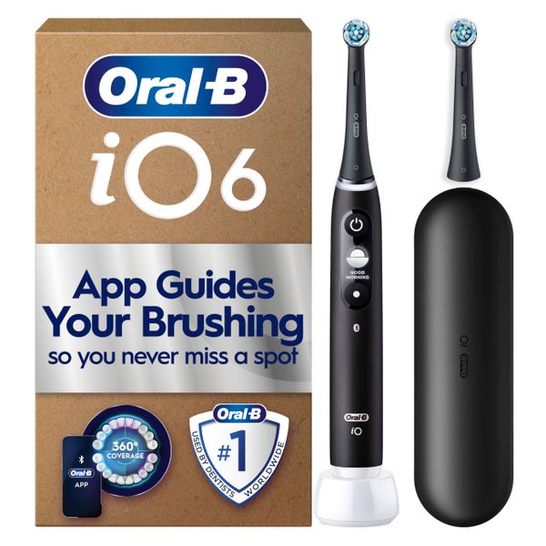 Oral-B iO6 Electric Toothbrush, Black, with Travel Case and Spare Head