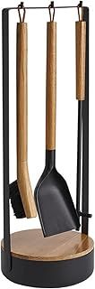 Adrian Fireplace Companion Set - The Original, High-Quality Designer Fireplace Set, 4-Piece Fireplace Set with Shovel, Broom and Fire Hook & Stand, Black/Natural Wood