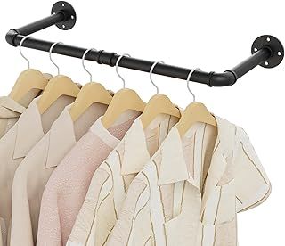 YheenLf Wall Mounted Clothes Rail, 64cm Industrial Pipe Garment Rack, Multi-Purpose Clothing Hanging Rod, Suitable for Home Bedroom for Coats, Bags,Scarves, Black, 1-Pack
