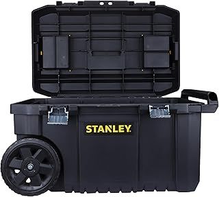 STANLEY Rolling Toolbox Chest with Heavy Duty Metal Latch, 2 Lid Organisers for Small Parts, Portable Tote Tray for Tools, STST1-80150