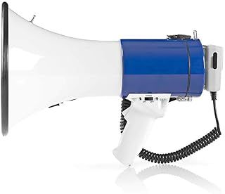 Nedis 25W Megaphone Speaker with Detachable Mic, 1500m Range, Siren, Adjustable Volume, Shoulder Strap - White/Blue