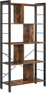 VASAGLE Bookcase, 4-Level Shelf, Storage Unit, Living Room, Office, Children's Room, Easy Assembly, Industrial Style, Steel Frame, Rustic Brown and Black, LBC12BX