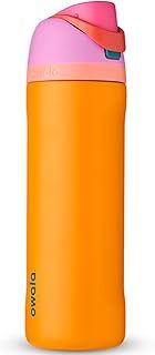 FreeSip Insulated Stainless Steel Water Bottle with Straw for Sports and Travel, BPA Free 24oz, Orchid/Orange (Tropical)