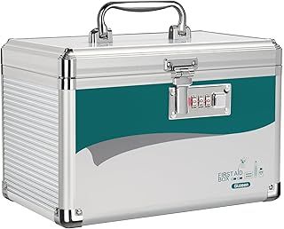 Glosen Medicine Lock Box with Combination Lock, Medication Storage Box, Medical Organizer Lockable Box with Code 10x6.7x6.7 Inch【Small】
