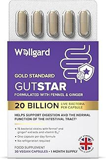 Wellgard Gutstar Probiotics - 16 Strain Probiotics for Gut Health with Fennel and Ginger, Vegan, UK Made