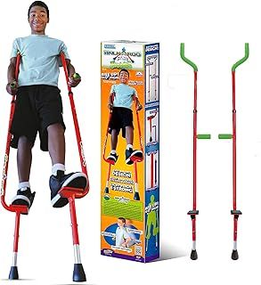 Geospace Original Walkaroo Xtreme Steel Balance Stilts with Height Adjustable Vert Lifters For Outdoor or Indoor Active Play & Exercise; For Adults & Kids up to 115 KG (RED)