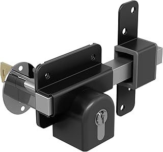 GateMate Long Throw Gate Lock 1490086, Euro Profile Keyed Both Sides Gate Lock for Sheds, Gates & Garage Doors, 316 Stainless Steel, for Wooden Gates & Doors Up to 2” Thick (50mm), Black, 5 Keys