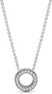 Pandora Signature Pavé Circle reversible necklace with clear cubic zirconia