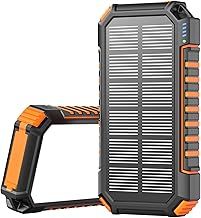 Riapow Solar Charger Power Bank - 26800mAh USB C Portable Charger 3A Fast Charging External Backup Battery Pack with 3 Outputs & 60 LED Lights for Cell Phone Tablets (Orange)