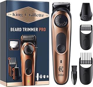 King C. Gillette Men's Electric Beard Trimmer PRO, Electric Razor for Men With Precision Wheel For 40 Beard Lengths, Lifetime Sharp Blades, Washable Head & Combs, With 2 Different Combs For All Beards
