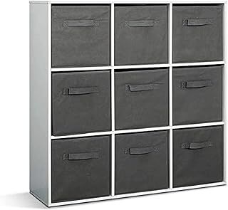 Mondeer Storage Unit, Wooden Bookcase 9-Cube Free Standing with 9 Storage Boxes for Living Room Study Room Balcony Office, 90 x 30 x 90 cm, White