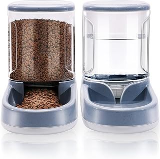 Lucky-M Pets Automatic Feeder and Waterer Set,Dogs Cats Food Feeder and Water Dispenser 3.8L,2 in 1 Cat Food Water Dispensers for Small Medium Big Pets