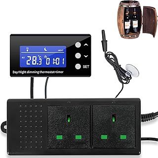 PID Day Night Thermostat Digital Dimming Thermostat with Timer, LCD Reptile Thermostat Plug Socket Dimmer Temperature Controller with Waterproof Sensor Probe for Greenhouse Incubator Lamp