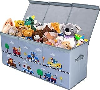 Decalsweet Extra Large Kids Toy Storage Box with Lid,Foldable Oxford Toy Storage Organizer Box for Boys-96×32×40cm-Toy Chest with Handles for Bedroom Nursery,Animal Car