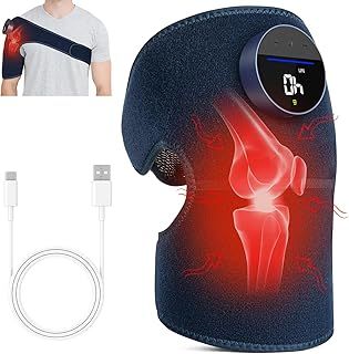 Knee Massager, Heated Knee Pads with Vibration Massage, Knee Pads with Invisible Inner Pocket, 5000mAh Large Capacity Battery and LED Touch Screen, Shoulder, Elbow and Knee Heaters, Single - Blue