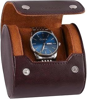 LEFOR·Z Watch Travel Case Single Watch Box Organiser for Men Portable Watch Display Storage Holder Watch Rolls PU Leather Cases,Brown