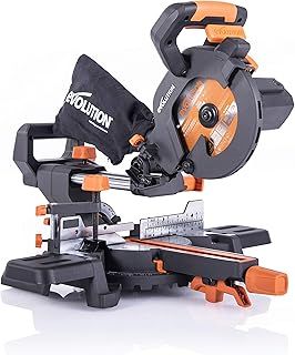 Evolution Power Tools R185SMS+ Compound Saw with Multi-Material Cutting, 45 Degree Bevel, 50 Degree Mitre, 210 mm Slide, 1200 W, 210 mm, 230 V, (3-Year Warranty)