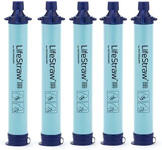 LifeStraw Personal Water Filter for Hiking, Camping, Travel, and Emergency Preparedness, 5 Pack, Blue