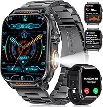 Smart Watches for Men with Strong Flashlight, 500mAh Big Battery, 1.91inch Large Screen(Answer/Make Call)5ATM Waterproof Pedometer/Calories/Heart Rate Android iOS Military Smartwatch for Men