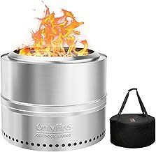 Onlyfire Φ50 cm Smokeless Fire Pit Wood Burning, Stainless Steel Portable Outdoor Bonfire Stove with Carrying Bag for Camping, Tailgating, Patio, Backyard Party and Beach