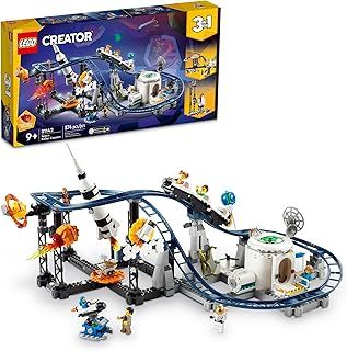 LEGO 31142 Creator 3in1 Space Roller Coaster to Drop Tower or Merry-Go-Round Set, Fairgound Ride Models, Building Toy with Space Rocket, Planets and Light Up Bricks