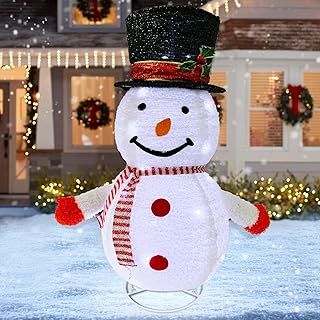 30in Lighted Up Snowman,Christmas Decorations with 40LED Lights, Collapsible Snowman with Hat,Christmas Decorations for Outdoor Indoor Yard Holiday Garden Décor (77cm Tall)