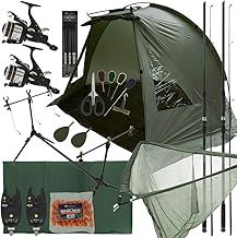 Deluxe Complete Carp Coarse Fishing 2x 3pc 12ft Rods and 2x 2BB Reel Combo Set Up Including Pod, Shelter/Bivvy Tackle and Alarms!