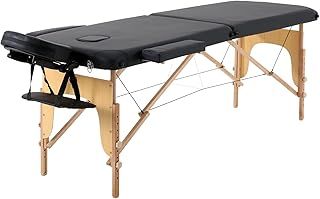 Panana Portable Folding Massage Table Wooden Frame Adjustable Height Beauty Tattoo SPA Bed (Black)