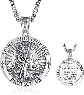 Saint Medals 925 Sterling Silver Protection Necklace Amulet Jewellery Religious Gifts for Men with 2.5mm 22"+2" Rolo Chain