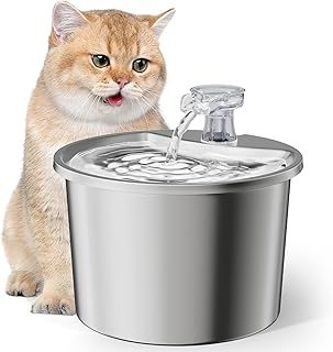 Fellie Stainless Steel Cat Fountain - 2L Automatic Water Dispenser with Triple Layer Filtration