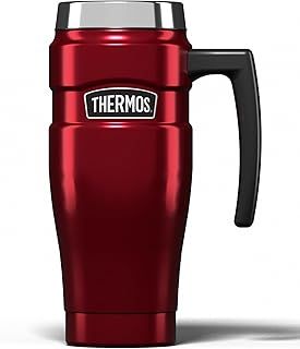 Thermos Stainless King Red Travel Mug (470ml), Reusable Insulated Stainless Steel Coffee Cup for Hot or Cold Drinks, Vacuum Sealed Water Flask with a Leak-Proof Lid, 7hr Hot/18hr