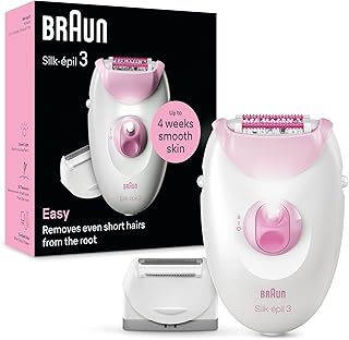 Braun Silk-épil 3, Corded Epilator for Hair Removal, Weeks of Smooth Skin, with Lady Shaver Head & Trimmer Comb, 3-031, Pink