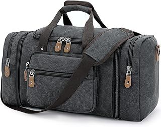 Expandable Canvas Holdall Bag for Men, 40L / 50L Large Duffel Bag for Men with Multi-Pockets, Overnight Weekend Bag, Unisex Holdall Travel Duffle Bag, Weekender Bag for Men & Women, Dark Gray