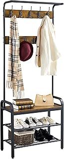 Yaheetech Coat Rack, Coat Stands for Hallway with Bench, Entryway Shoe and Coat Rack Storage, 183cm Height Hall Tree with Shoe Bench, 23 Hooks, Rustic Brown