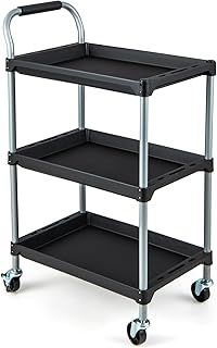 COSTWAY 3-Tier Rolling Tool Trolley, Metal Service Cart with Multiple Divider, Lockable Wheels & Sponged Handle, Heavy Duty DIY Storage Trolley for Workshop Garage (No Multiple Divider, 64x40x102cm)