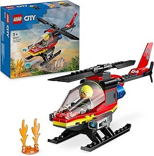 LEGO City Fire Rescue Helicopter Toy for 5 Plus Year Old Boys & Girls, Vehicle Building Set with Firefighter Pilot Minifigure, Imaginative Play Gift for Kids 60411