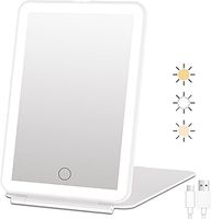 FUNTOUCH Rechargeable Travel Makeup Vanity Mirror with 72 Led Lights, Portable Lighted Makeup Beauty Mirror, 3 Color Lighting, Dimmable Touch Screen, Tabletop LED Folding Cosmetic Mirror with Lights