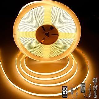 COB LED Strip 10m, Dotless LED Strip with Remote and Power Supply, DC24V, CRI>90, 8mm Width, Dimmable Continuous LED Strip Lights for Bedroom Decoration, Warm White 2700K