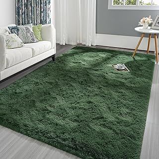 Pettop Fluffy Deep Green Rug for Bedroom Living Room, 4x6 Feet Rectangle Large Plush Fuzzy Carpet for Girls Kids Boys, Non-Slip and Washable Rug for Nursery Classroom, Home Decor