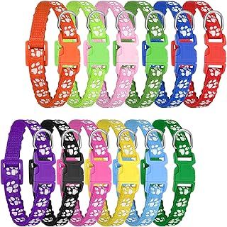 Heyu-Lotus 12-Pack Puppy Collars,Paw Print Whelping Quick Release Buckle Adjustable Leash Pet Safety Collars for Puppies and Cats (M)
