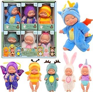 Baby Doll Set - 6 Piece Mini Dolls, Washable PVC Material, Realistic Movable Toys for Girls and Toddlers (Set-1)