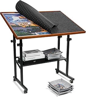 ikkle Jigsaw Puzzle Table with Legs for 1500 Pieces,10-Tilting-Angle & Height Adjustable Puzzle Board with Cover & 6 Sorting Trays & Wheels for Adults and Kids