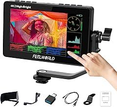 FEELWORLD F5 Prox 5.5 Inch 1600nit Hight Bright DSLR Camera Field Monitor Touchscreen Waveform 3D LUT F970 External Kit Install for Power Wireless Transmission 1920x1080 4K HDMI in Out Type-c Input