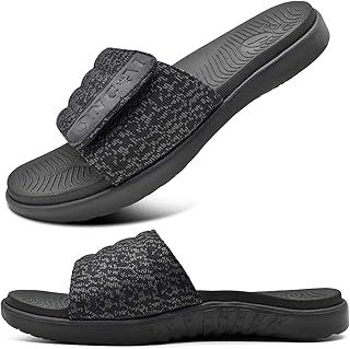 Mens Sandals, Arch Support Sport Slides Open Toe Adjustable Straps Orthotic Cushioned Footbed for Plantar Fasciitis Rubber Soles Size 6.5-14