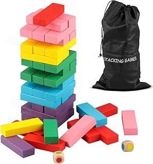 Wondertoys Wooden Stacking Toys Board Games Building Blocks for Kids Balancing Puzzles Toys Learning Educational Sorting Family Games- 48 pieces