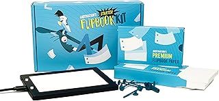 Official Andymation's Flipbook Starter Kit for Kids & Adults with LED Light Pad for Drawing & Tracing Animation, Premium Pre-drilled Flip Book Paper, Removable Binding Screws