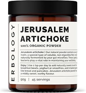 Erbology Organic Jerusalem Artichoke Powder 90g - 45 Servings - Over 50% Prebiotic Inulin - Supports Gut Health and Promotes Diverse Microbiome - Sustainably Sourced in Europe - Vegan - Gluten-Free